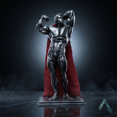 Arnold Classic Double Bicep Pose Sculpture | Dark Charcoal Gloss | Bodybuilder Collectible