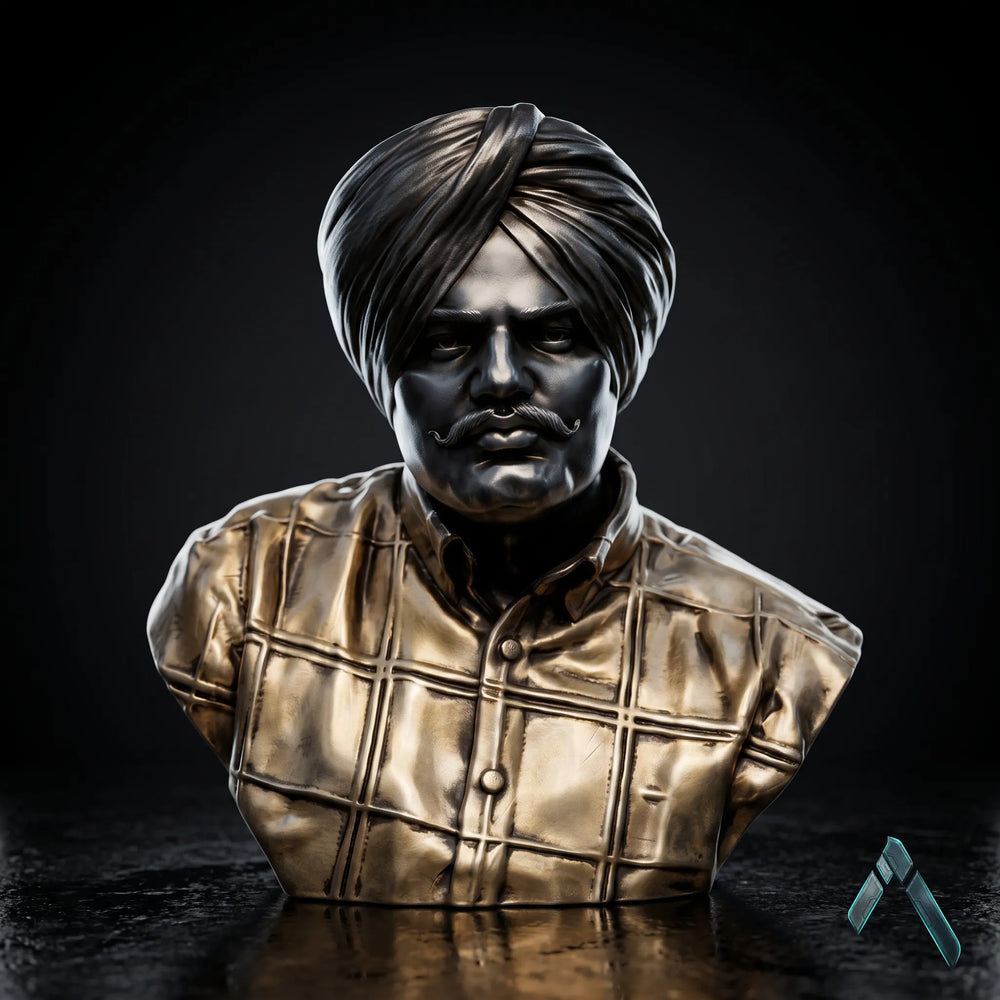 Sidhu Moosewala Bust Sculpture | Black & Gold Finish | Legend Tribute Collectible India