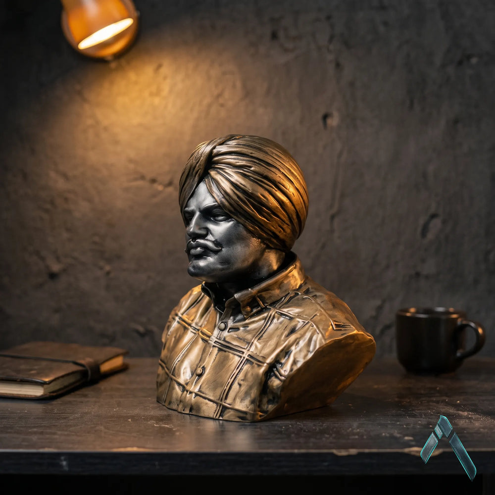 Sidhu Moosewala Bust Sculpture | Black & Gold Finish | Legend Tribute Collectible India