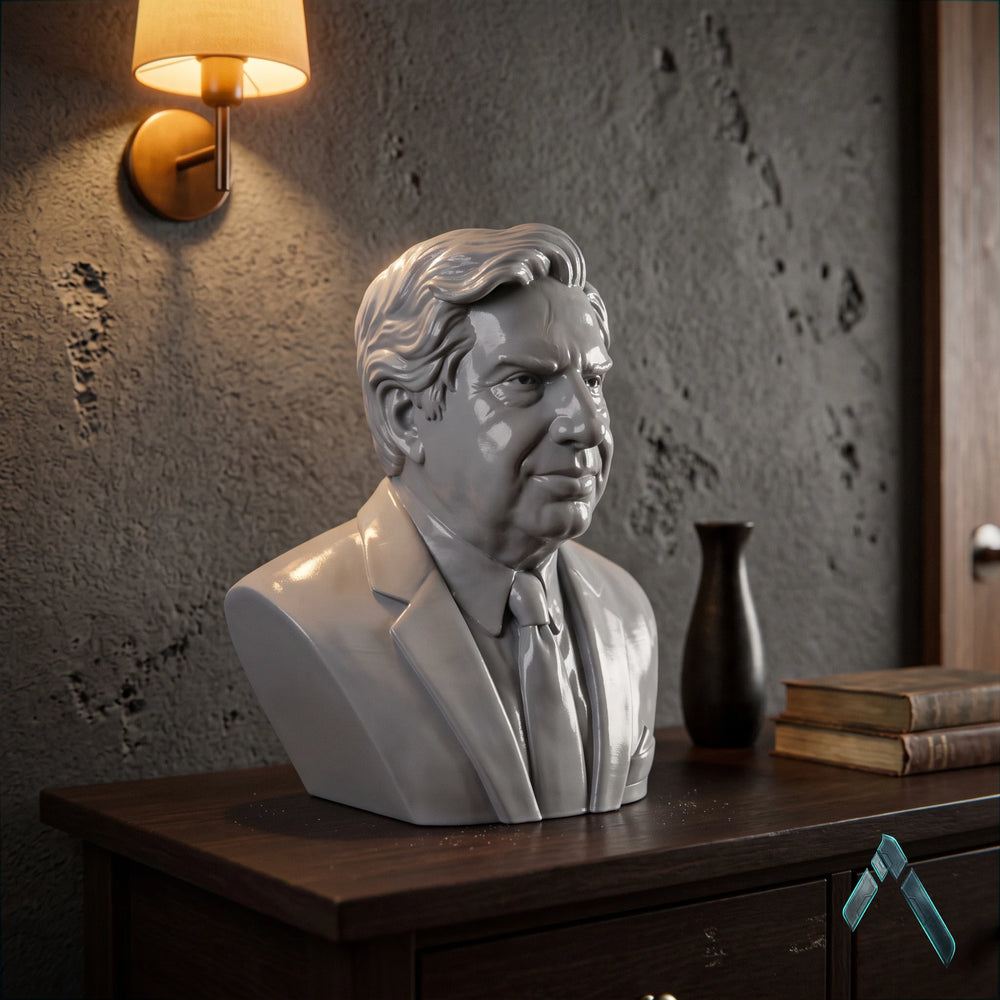 Ratan Tata Bust Sculpture | Matte Grey Finish | Indian Business Legend Collectible India