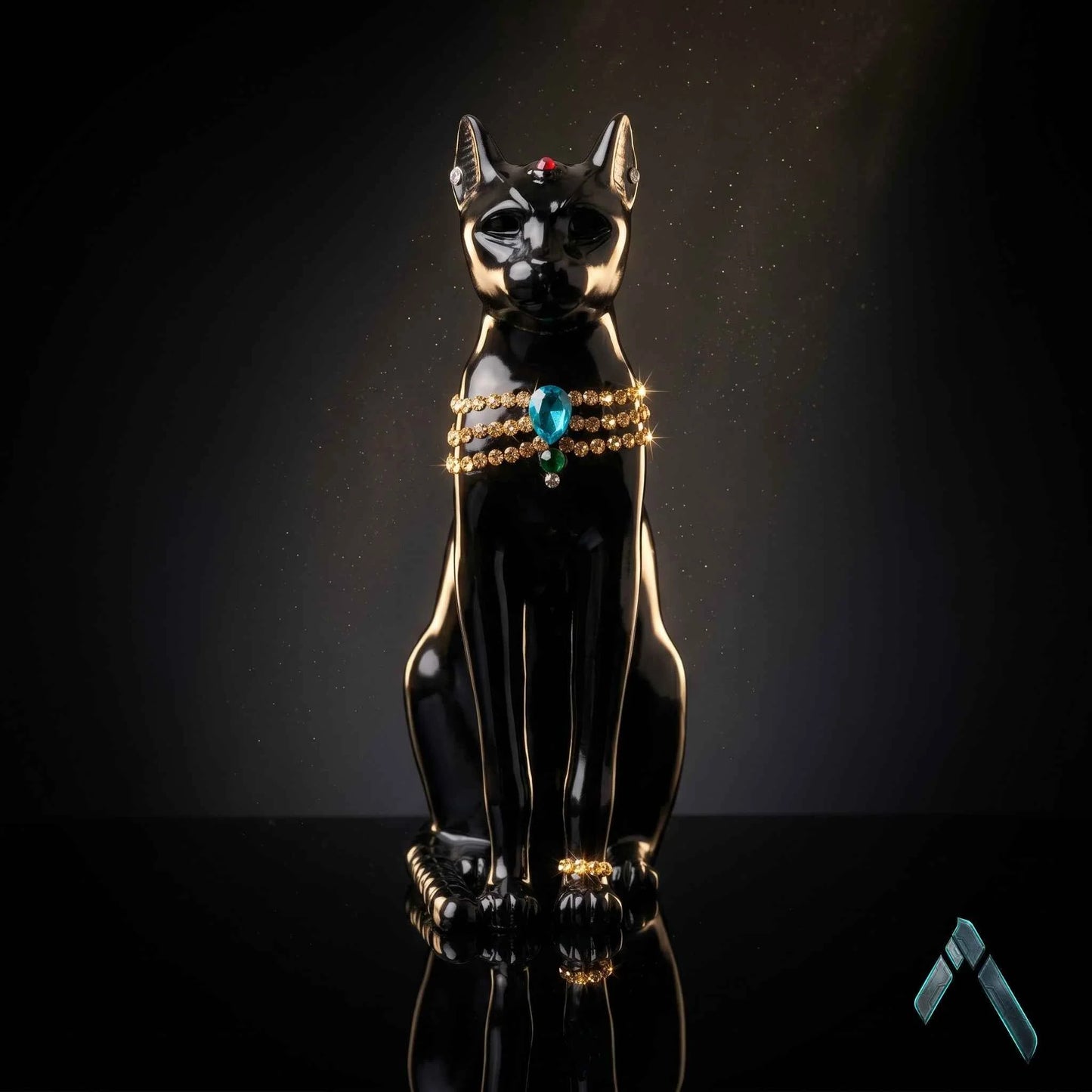 Egyptian Bastet Cat Statue | Midnight Black Metallic | Mythology Collectible