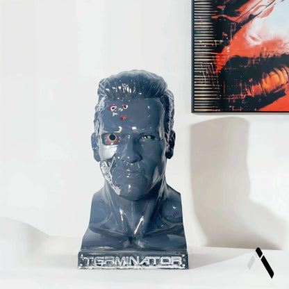 Terminator T-800 Arnold Head Bust Sculpture Slate Blue Gloss | Archadia