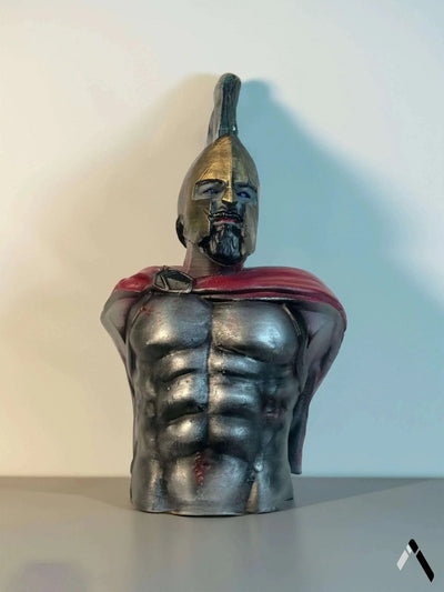 Spartan Leonidas Bust Sculpture Gold Helmet Red Cape 300 | Archadia