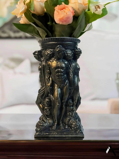 Roman Gods Figurine Vase Antique Bronze Sculpted Vessel | Archadia