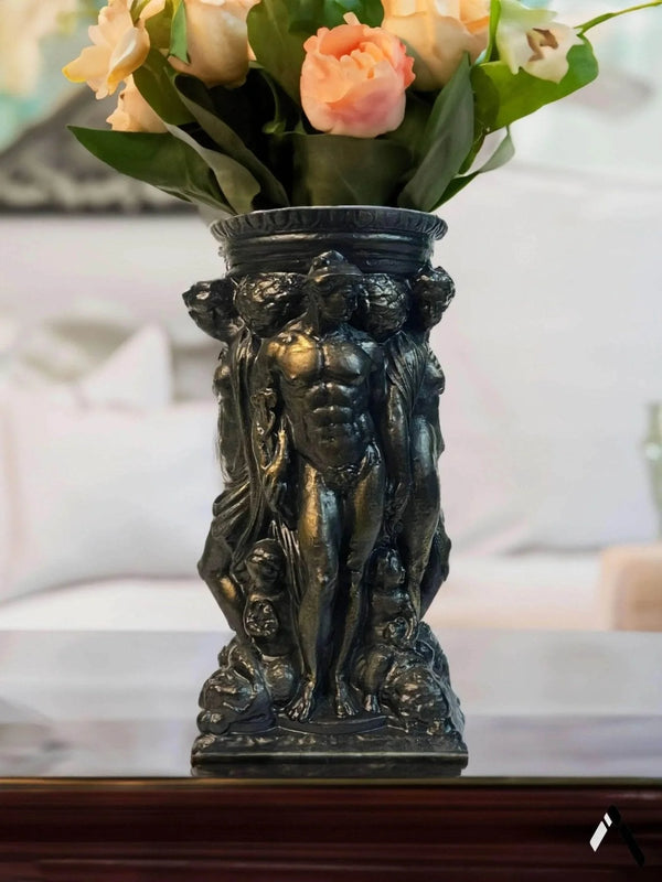 Roman Gods Figurine Vase Antique Bronze Sculpted Vessel | Archadia
