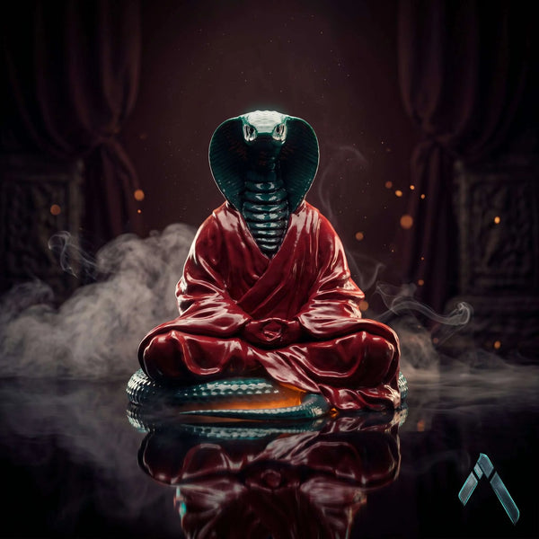 Cobra Snake Buddha Meditation Sculpture | Red & Green Gloss | Archadia