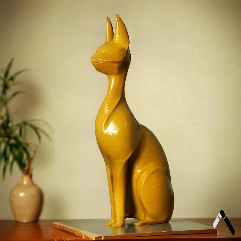 Abstract Cat Sculpture | Mustard Gold Gloss Finish | Modern Statement Collectible India
