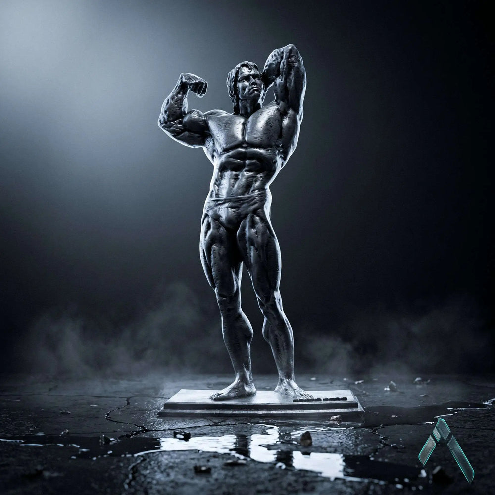 Arnold Classic Double Bicep Pose Sculpture | Dark Charcoal Gloss | Bodybuilder Collectible