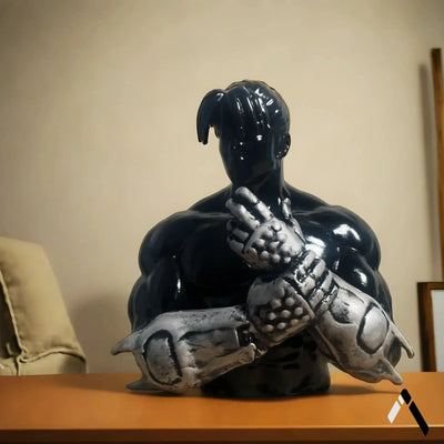 Jin Kazama Tekken Bust Sculpture Black Gloss Silver Gauntlets | Archadia
