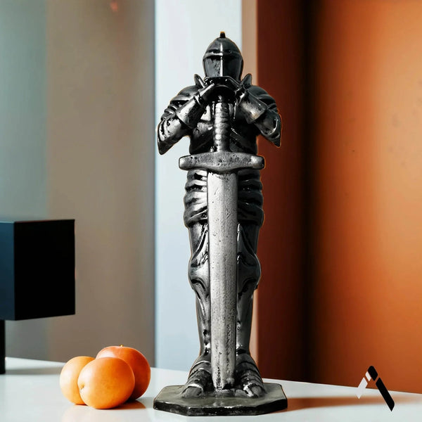 Roman Knight Armor Full Figure Statue Black Silver Sword | Archadia