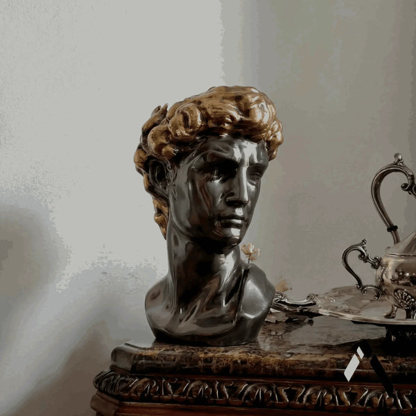 David Head Planter | Dark Silver & Gold Finish | Classical Art Collectible India