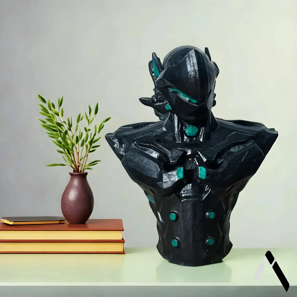 Genji Overwatch Bust | Matte Black & Teal Gems | Gaming Collectible India