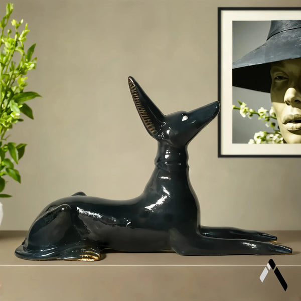 Egyptian Pharaoh Dog Sculpture | Glossy Teal & Gold | Mythology Collectible