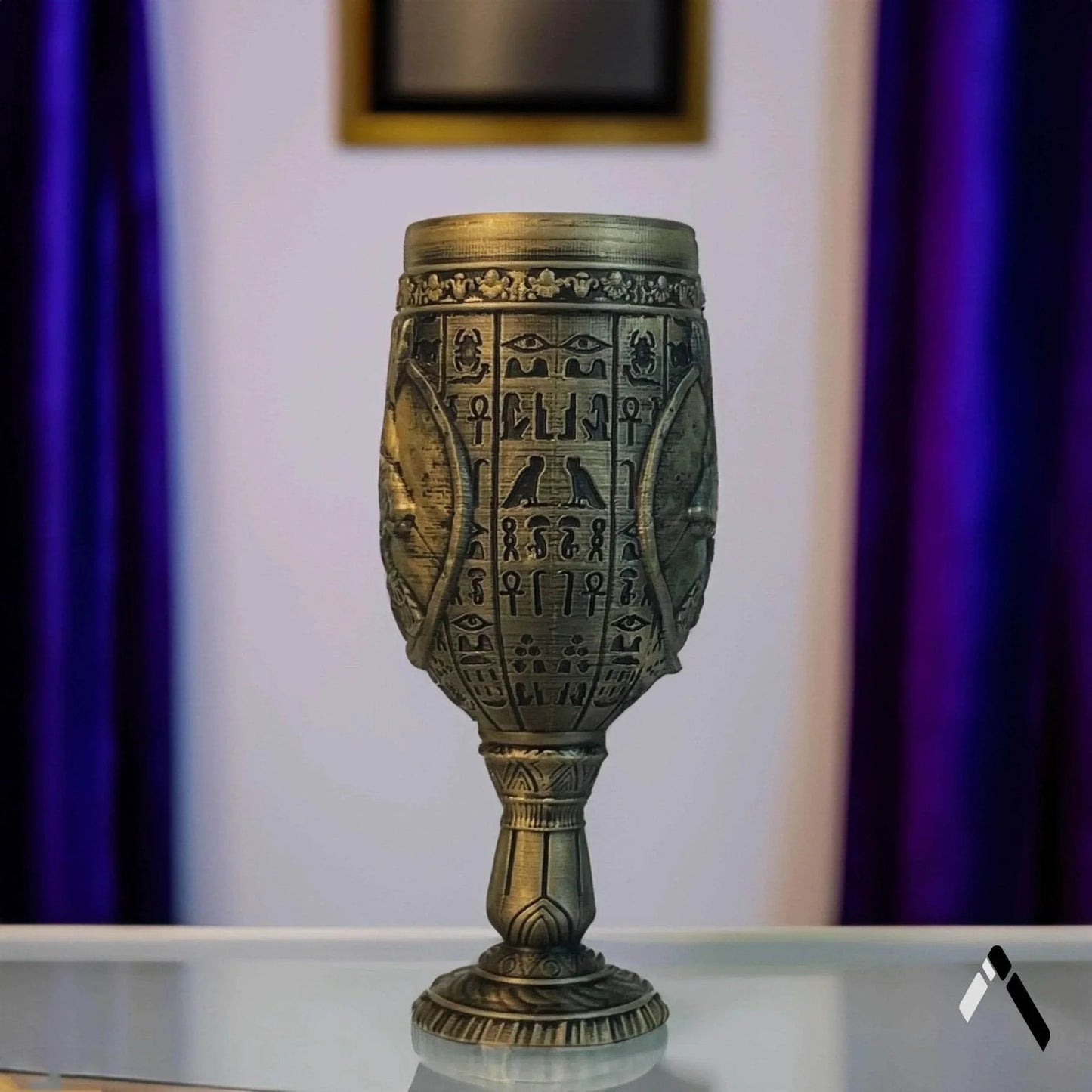 Egyptian Pharaoh Hieroglyph Goblet | Antique Brass Finish | Mythology Collectible
