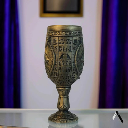 Egyptian Pharaoh Hieroglyph Goblet | Antique Brass Finish | Mythology Collectible
