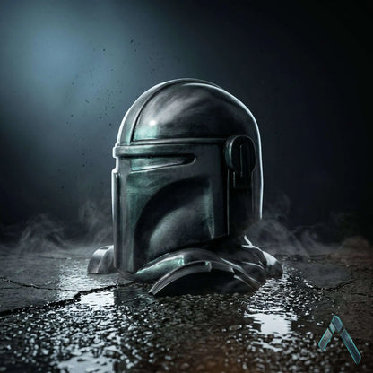 Mandalorian Helmet Sculpture Dark Silver Battle-Worn Star Wars | Archadia
