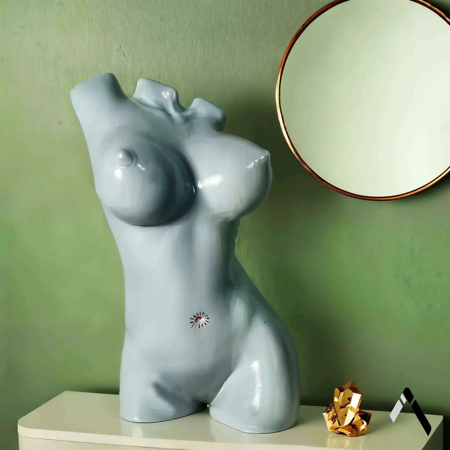 Female Torso Sculpture Grey Gloss Crystal Necklace Art | Archadia