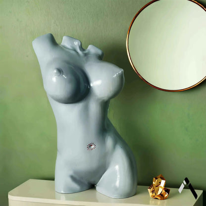 Female Torso Sculpture Grey Gloss Crystal Necklace Art | Archadia
