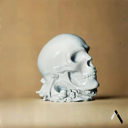 White Skull Sculpture Gloss Floral Gothic Tabletop Statement Art | Archadia
