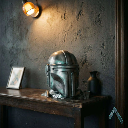 Mandalorian Helmet Sculpture Dark Silver Battle-Worn Star Wars | Archadia