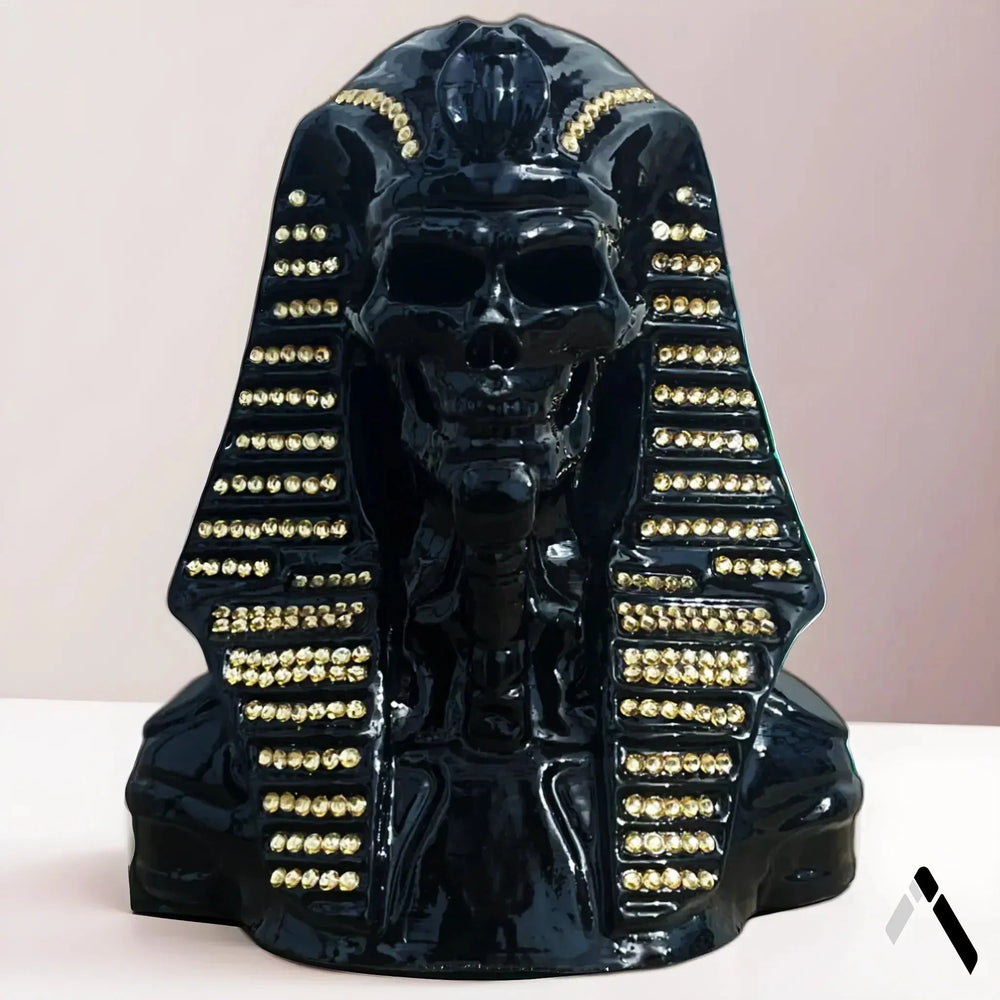 Pharaoh Skull Sculpture Black Gold Egyptian Art Collectible | Archadia