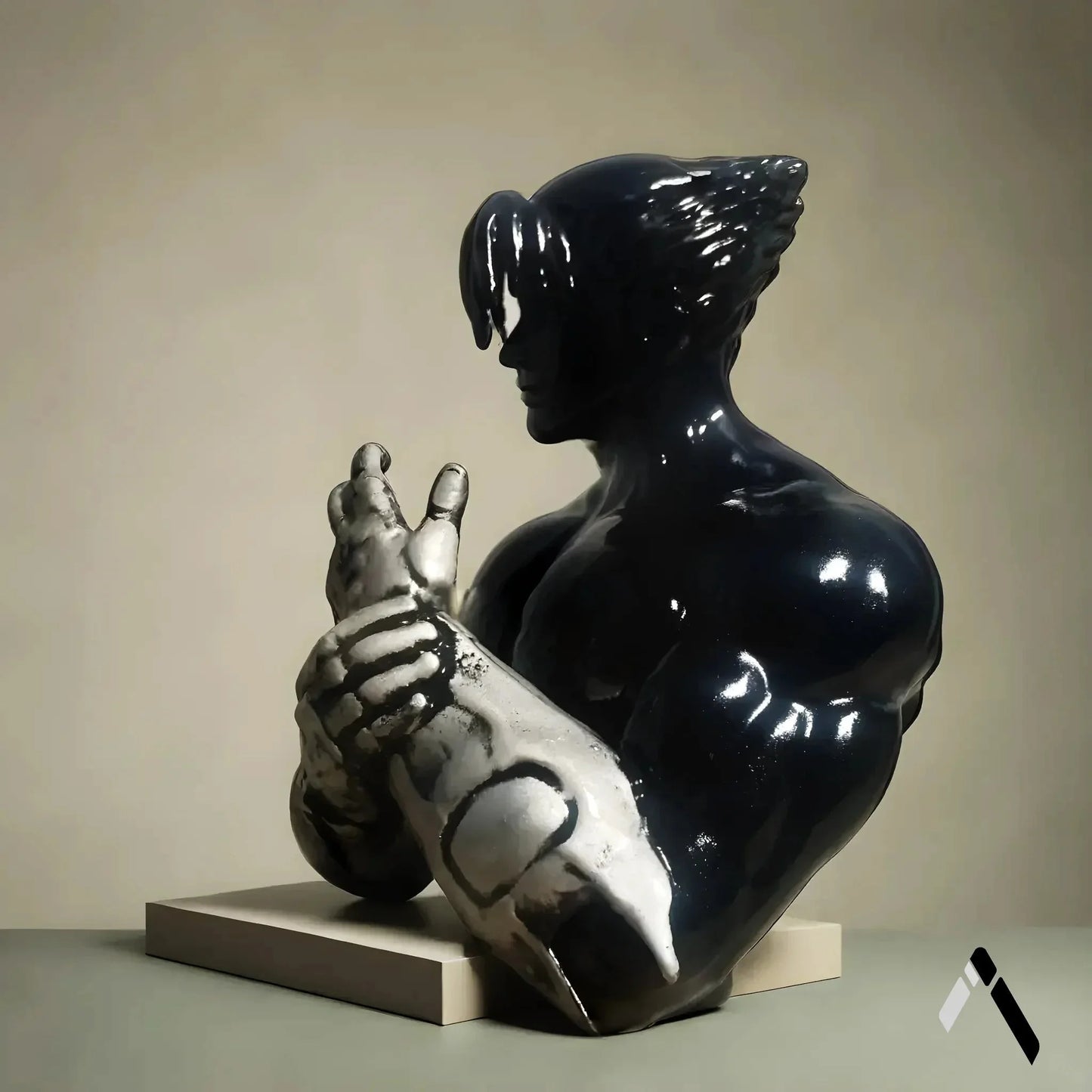 Jin Kazama Tekken Bust Sculpture Black Gloss Silver Gauntlets | Archadia