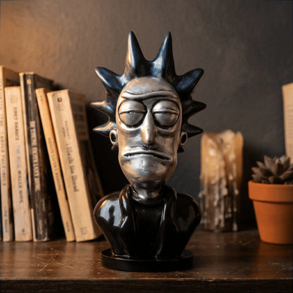 Rick Sanchez Bust Sculpture | Chrome Silver & Blue | Rick and Morty Collectible