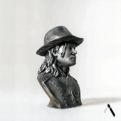 Michael Jackson Bust Sculpture Iconic Fedora Silver Finish | Archadia