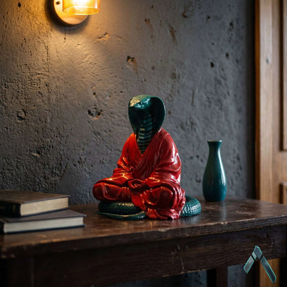Cobra Snake Buddha Meditation Sculpture | Red & Green Gloss | Archadia