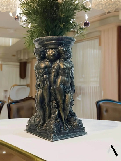 Roman Gods Figurine Vase Antique Bronze Sculpted Vessel | Archadia