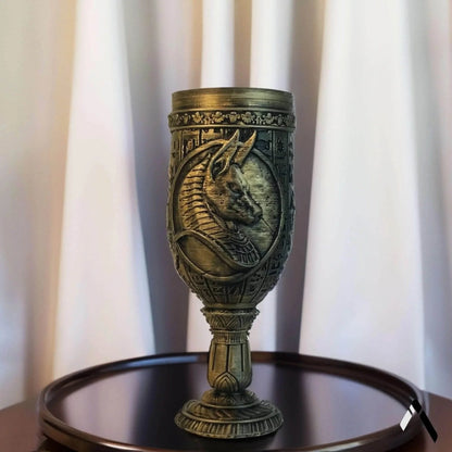 Egyptian Pharaoh Hieroglyph Goblet | Antique Brass Finish | Mythology Collectible