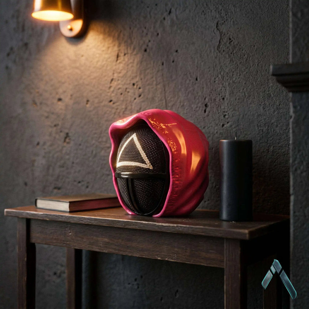Squid Game Guard Helmet Sculpture Pink Black Triangle Mask | Archadia