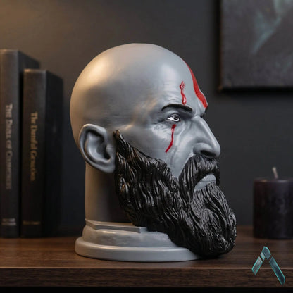 Kratos Head Sculpture with Headphone Stand | Matte Resin | God of War Collectible