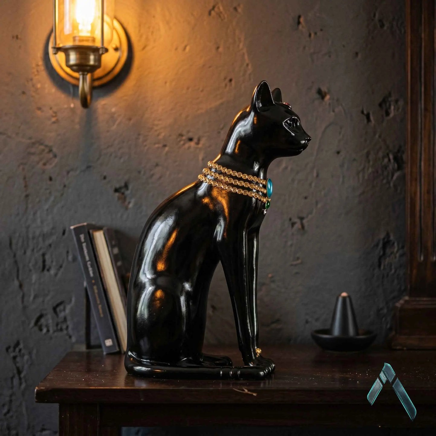 Egyptian Bastet Cat Statue | Midnight Black Metallic | Mythology Collectible