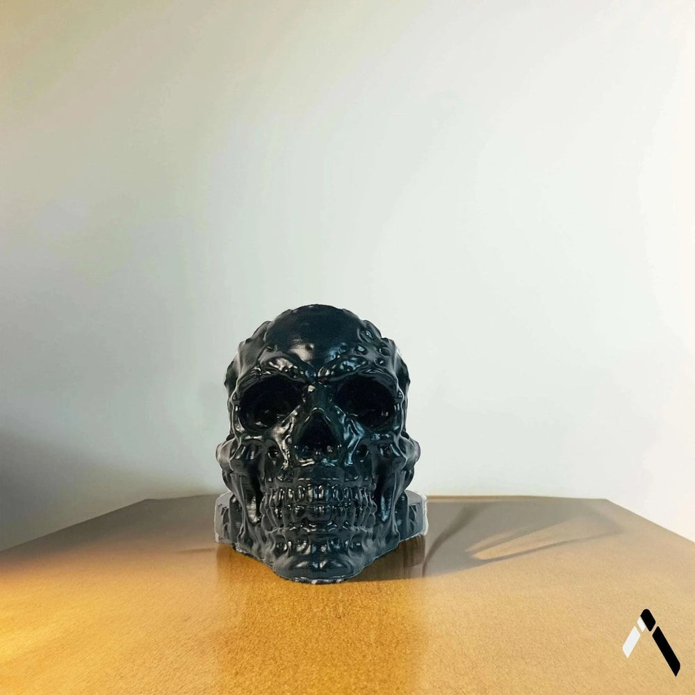Skull Sculpture Teal Gloss Melted Texture Gothic Desk Art | Archadia