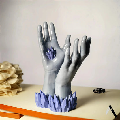 Crystal Hands Sculpture | Periwinkle Blue Gloss | Abstract Statement Collectible