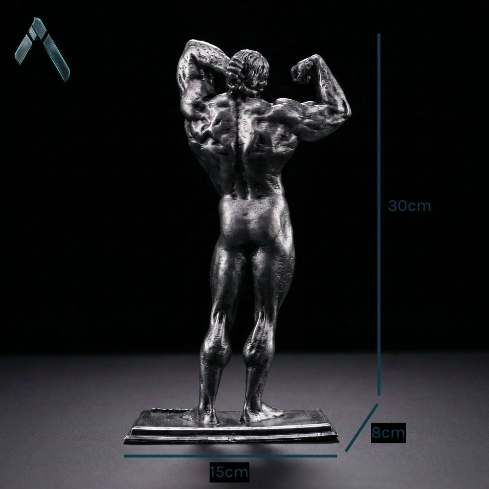 Arnold Classic Double Bicep Pose Sculpture | Dark Charcoal Gloss | Bodybuilder Collectible
