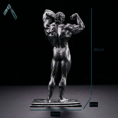 Arnold Classic Double Bicep Pose Sculpture | Dark Charcoal Gloss | Bodybuilder Collectible