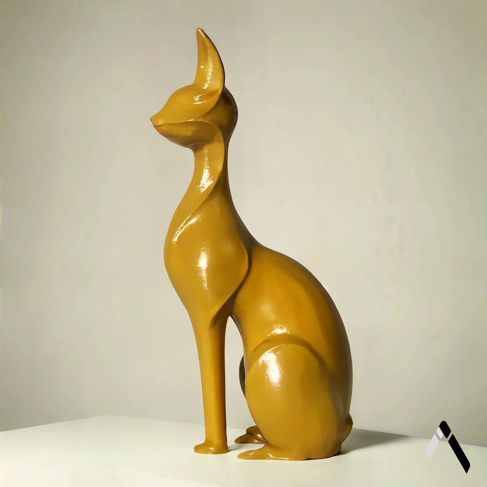Abstract Cat Sculpture | Mustard Gold Gloss Finish | Modern Statement Collectible India