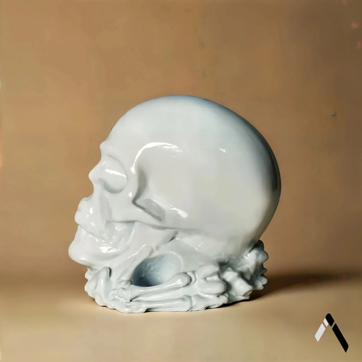 White Skull Sculpture Gloss Floral Gothic Tabletop Statement Art | Archadia