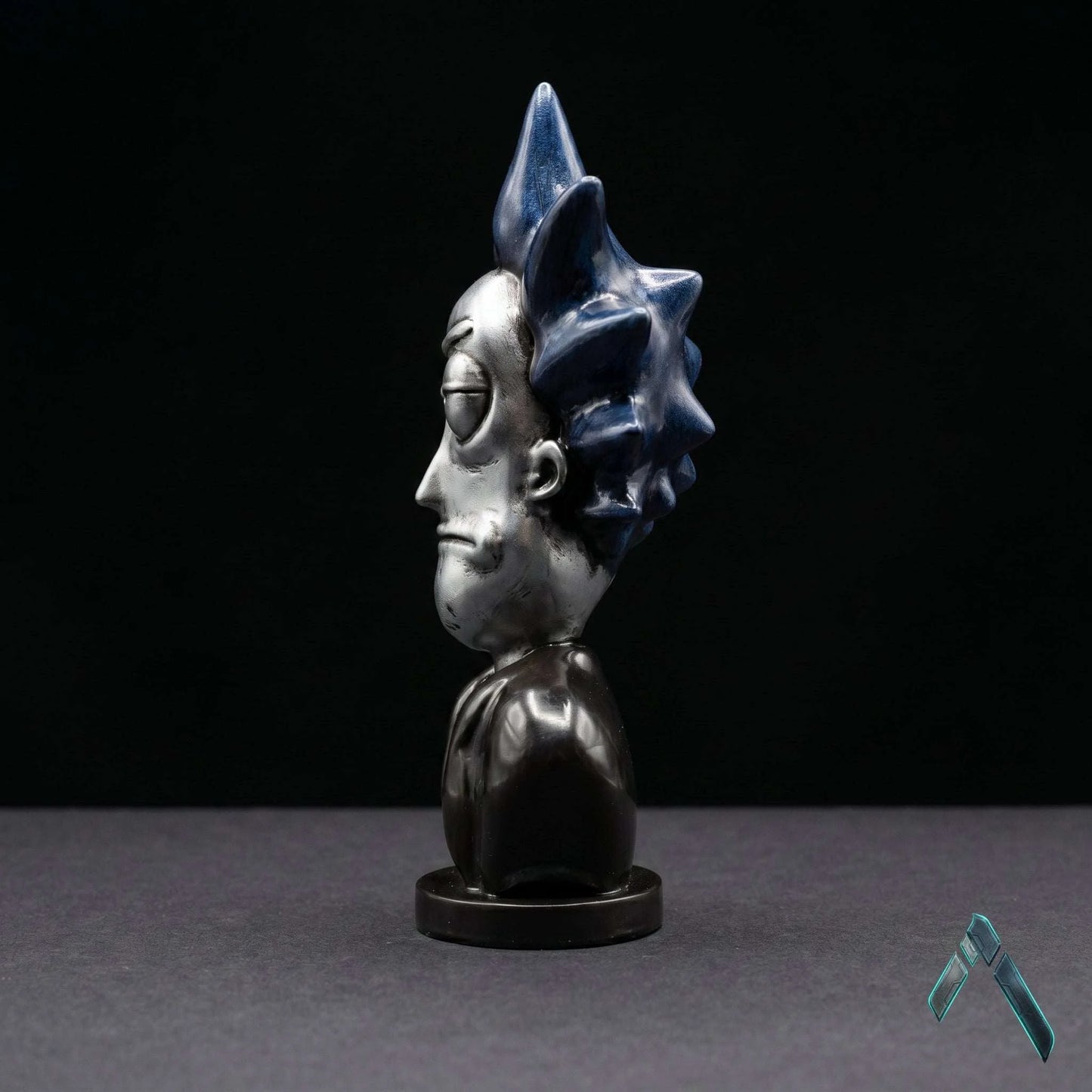 Rick Sanchez Bust Sculpture | Chrome Silver & Blue | Rick and Morty Collectible