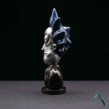 Rick Sanchez Bust Sculpture | Chrome Silver & Blue | Rick and Morty Collectible