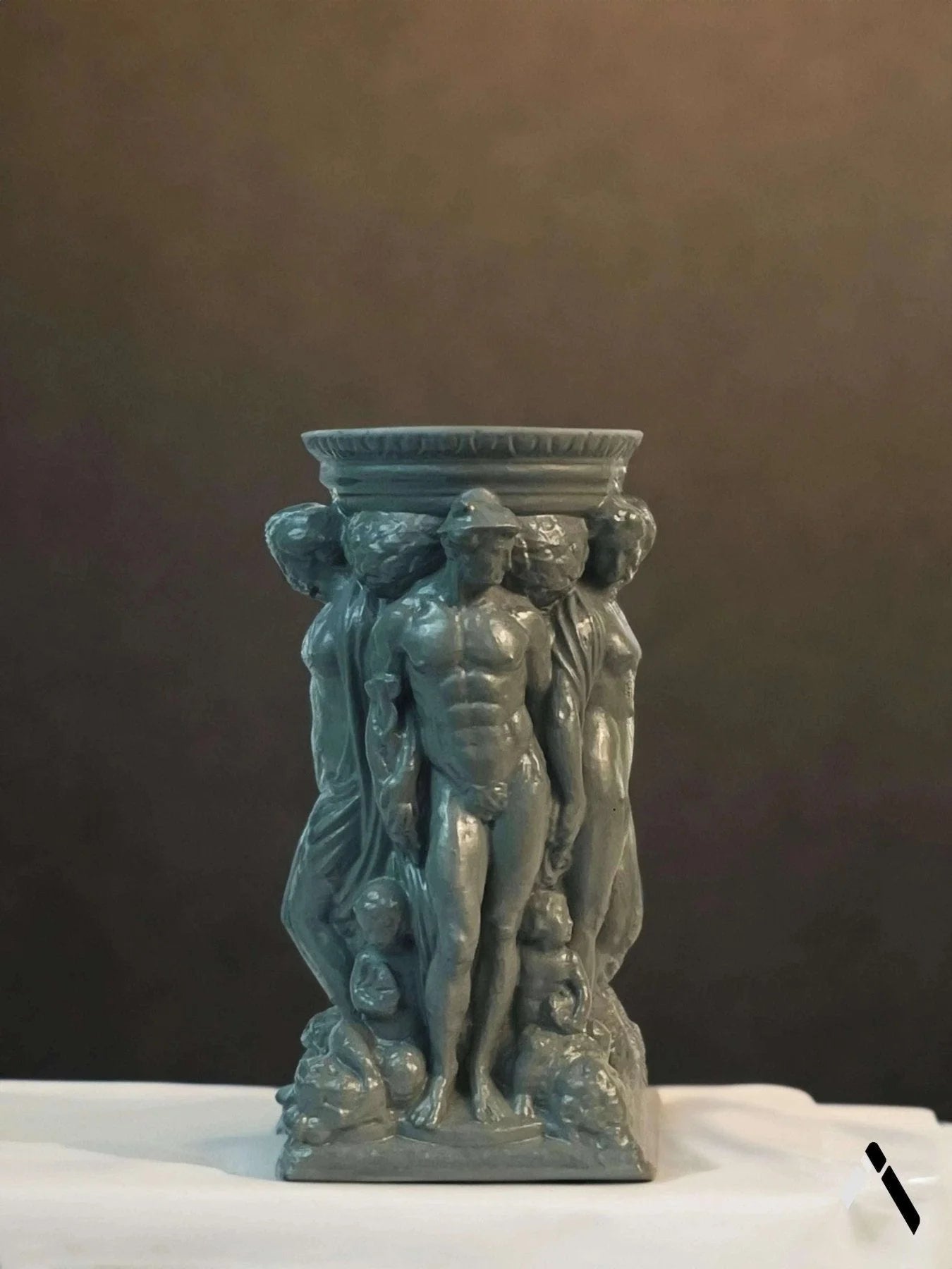 Roman Gods Figurine Vase Antique Bronze Sculpted Vessel | Archadia