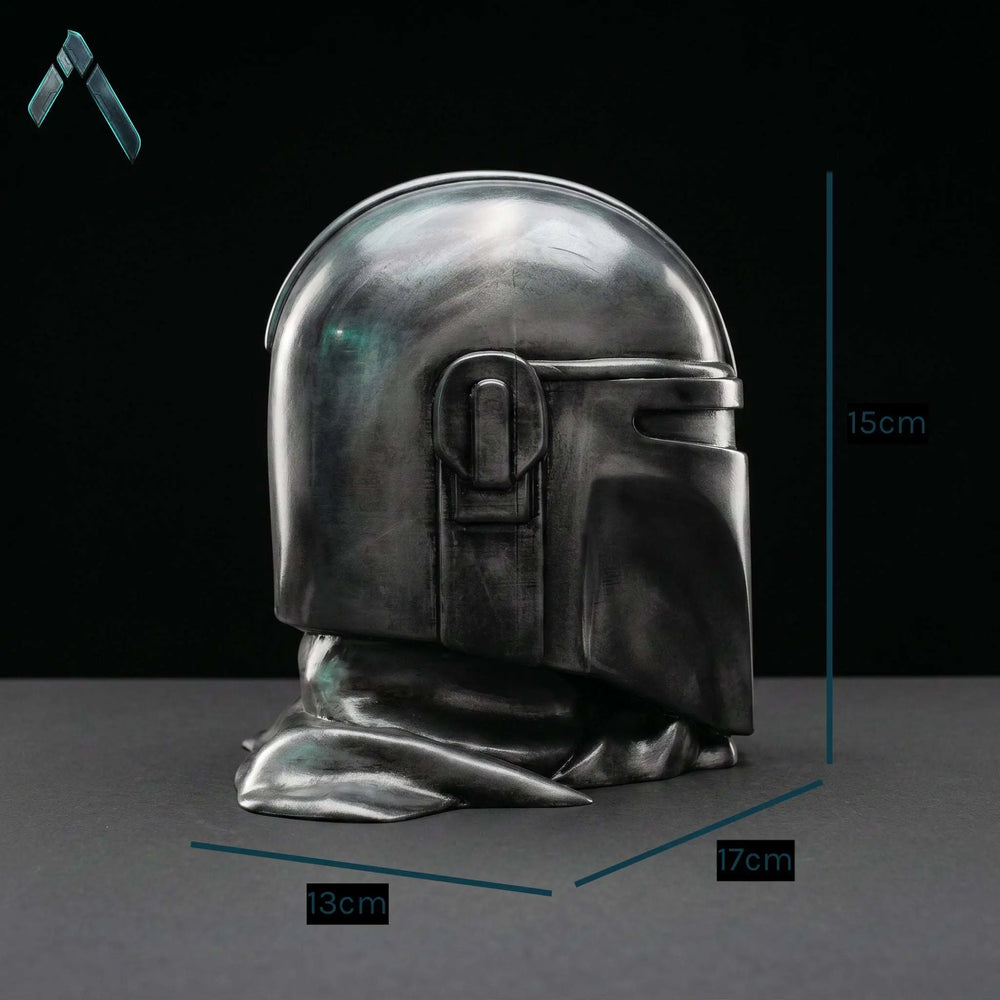 Mandalorian Helmet Sculpture Dark Silver Battle-Worn Star Wars | Archadia