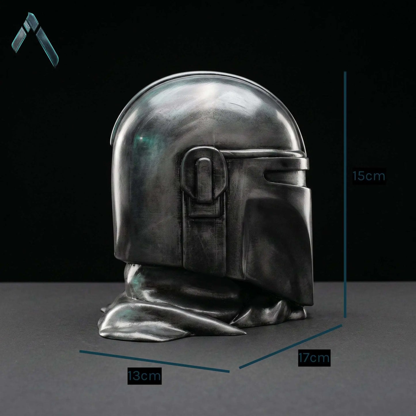 Mandalorian Helmet Sculpture Dark Silver Battle-Worn Star Wars | Archadia