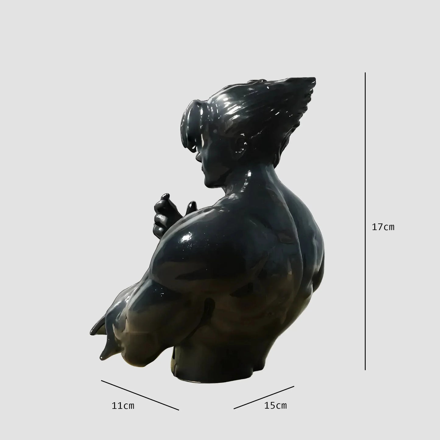 Jin Kazama Tekken Bust Sculpture Black Gloss Silver Gauntlets | Archadia