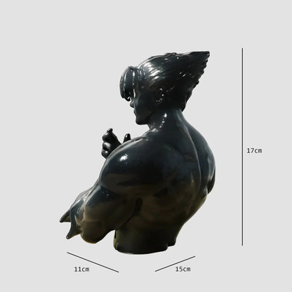 Jin Kazama Tekken Bust Sculpture Black Gloss Silver Gauntlets | Archadia