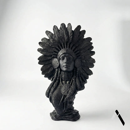Native American Woman Bust Sculpture War Bonnet Dark Bronze | Archadia