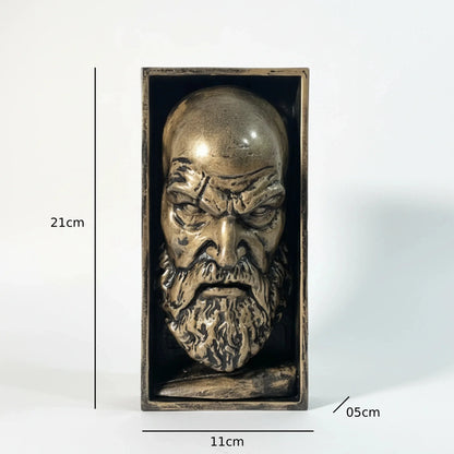 Kratos God of War Book Nook | Antique Gold Finish | Gaming Bookshelf Collectible