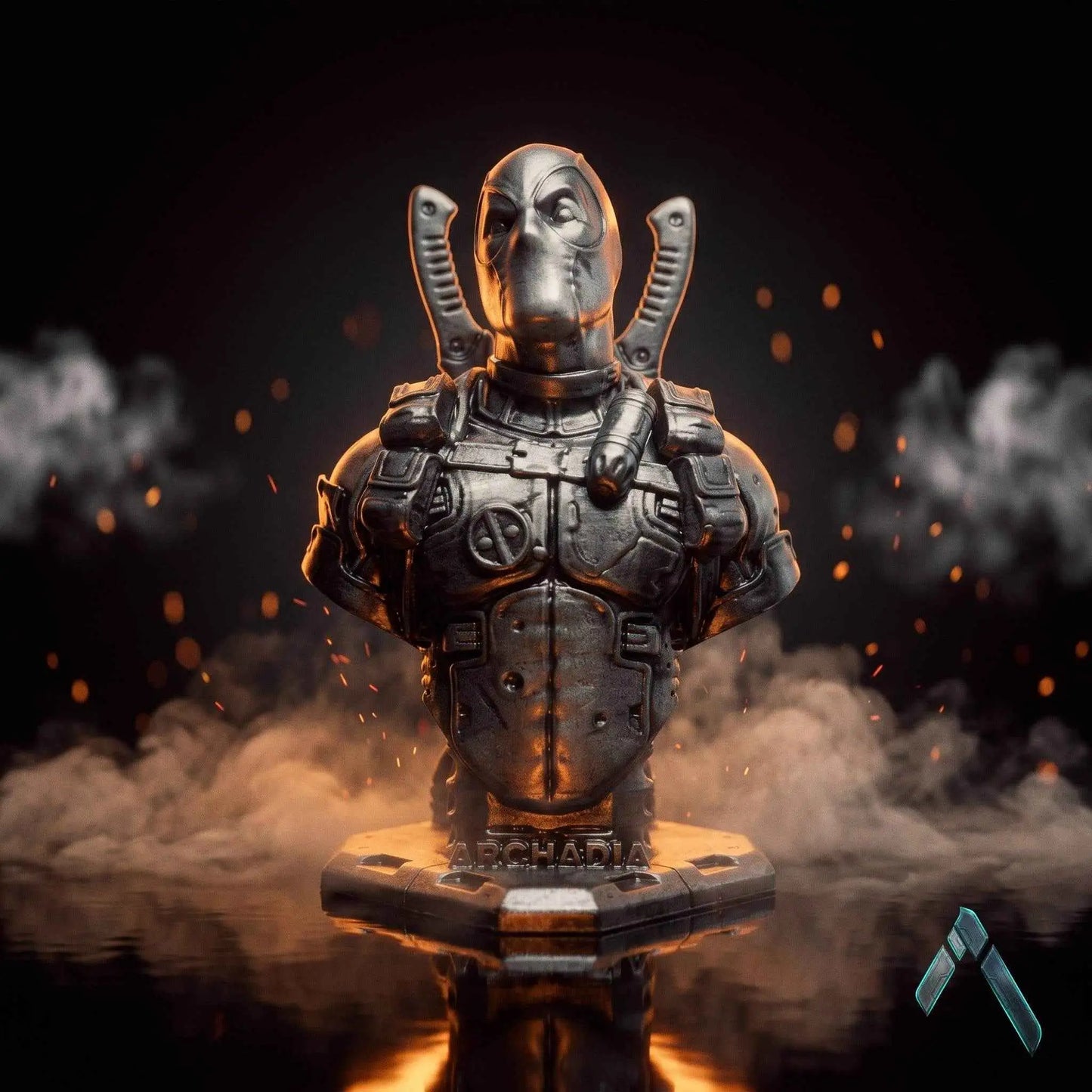 Deadpool Bust Sculpture | Matte Black & Silver Stealth Editions | Marvel Collectible